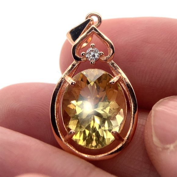 Yellow Scapolite 6.80ct Rose Gold Finish Solid 925 Sterling Silver Pendant - Picture 1 of 7